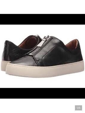 Frye Black Leather Zip-Front Sneakers with Cream Sole